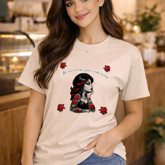 She Cover Her Pain With Beauty. T-Shirt