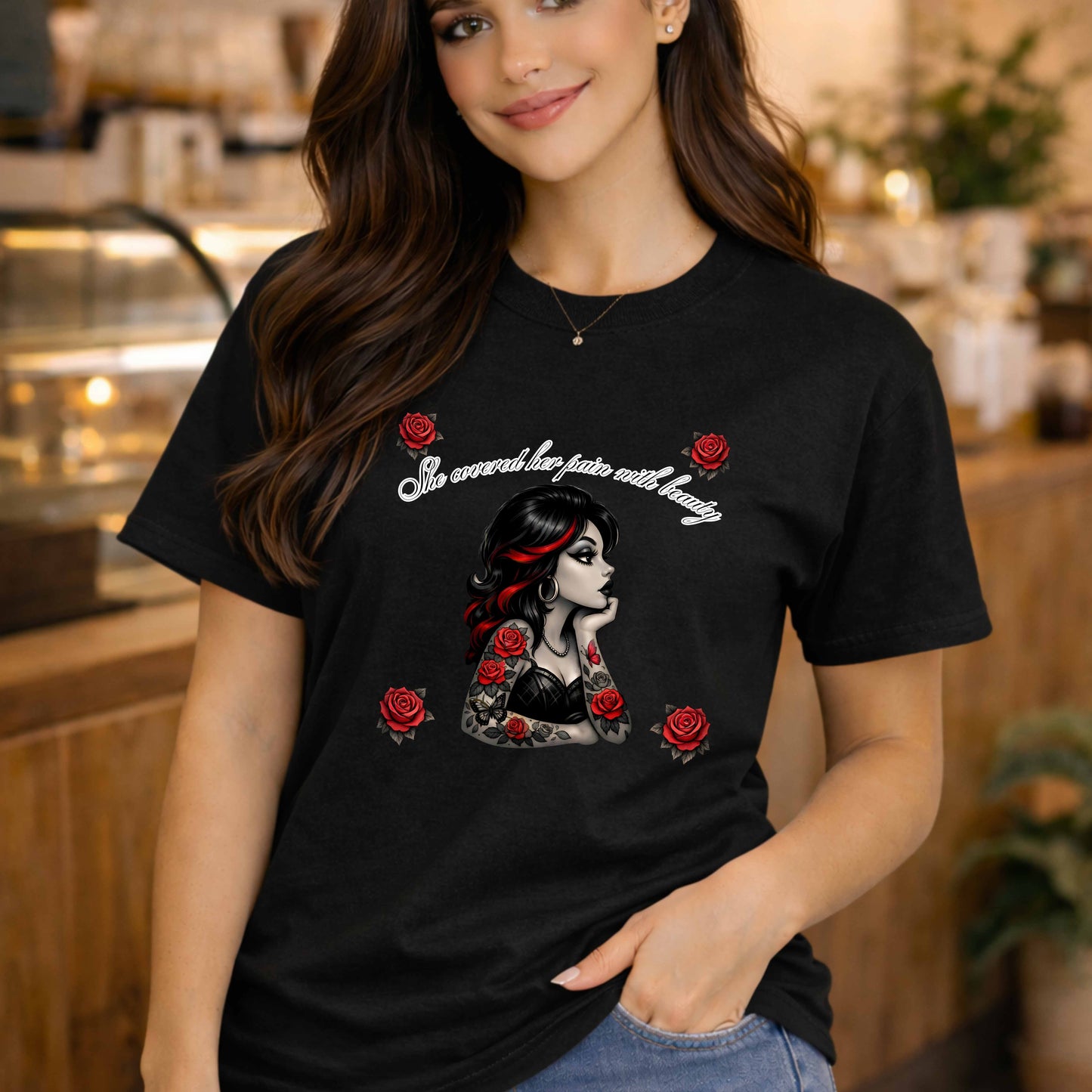 She Cover Her Pain With Beauty. T-Shirt